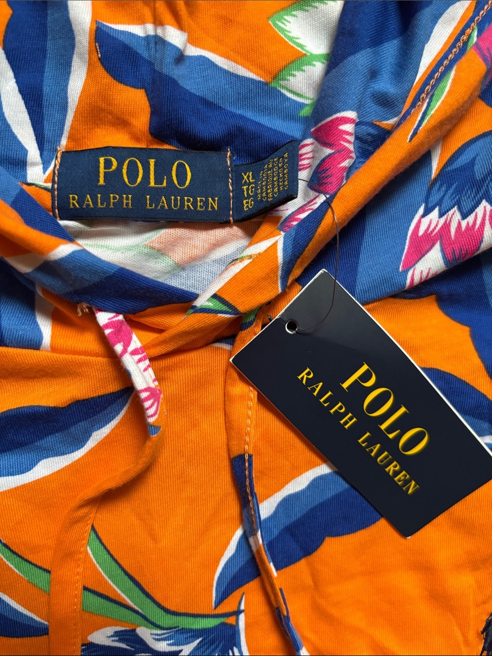NWT Polo Ralph Lauren Men's Orange Graphic Print Jersey Hooded T-Shirt Size XL - Picture 3 of 7